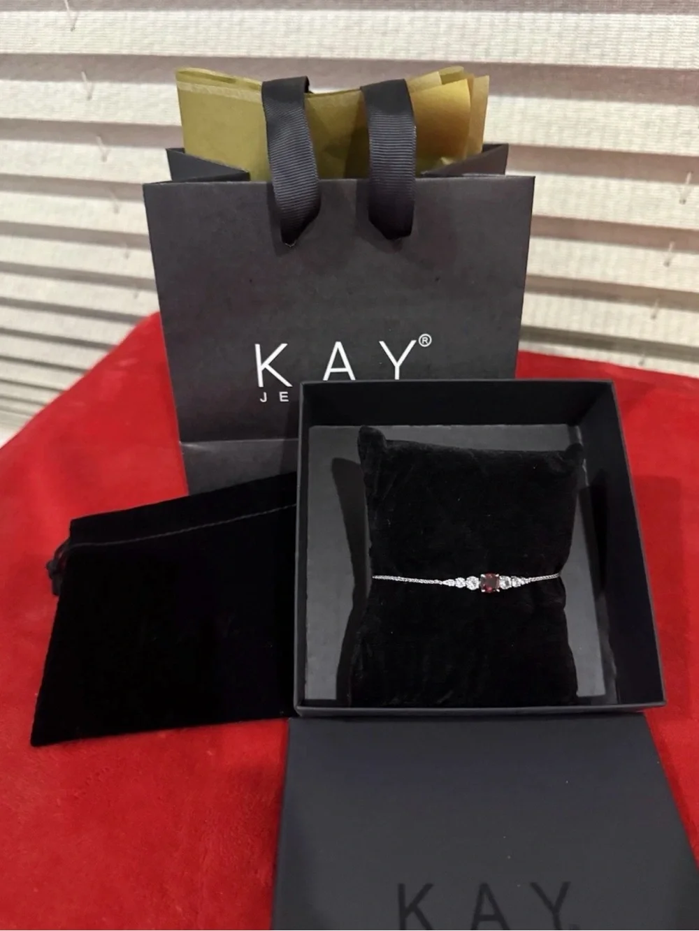 Kay Jewelers Sterling Silver Bracelet with Garnet Stone and Sapphire  Accents